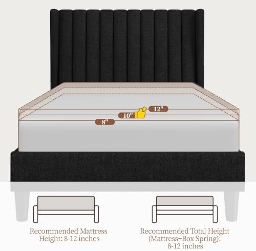 Yaheetech Twin Bed Frame with Headboard,Black Channel-Tufted Platform