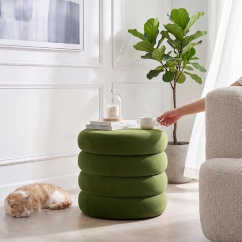 Round Velvet Storage Ottoman Set of 2, Tufted Vanity Stool for Dorm