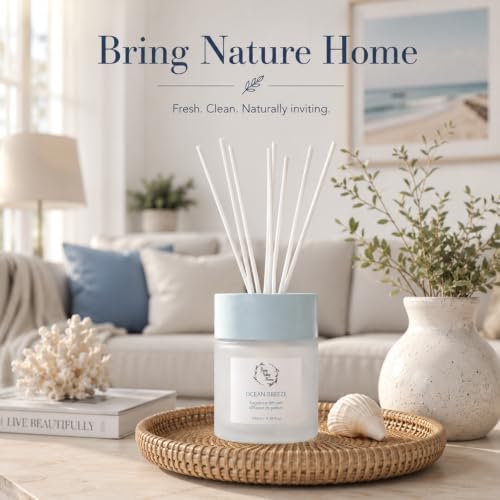 Reed Diffuser for Bathroom,Ocean Breeze Home Fragrance for Women, 3.38 Fl Oz, Coastal Beach Scent Diffuser for Bedroom, Spa Aromatherapy, Home Decor, Non-Toxic Long Lasting & Gift Ready