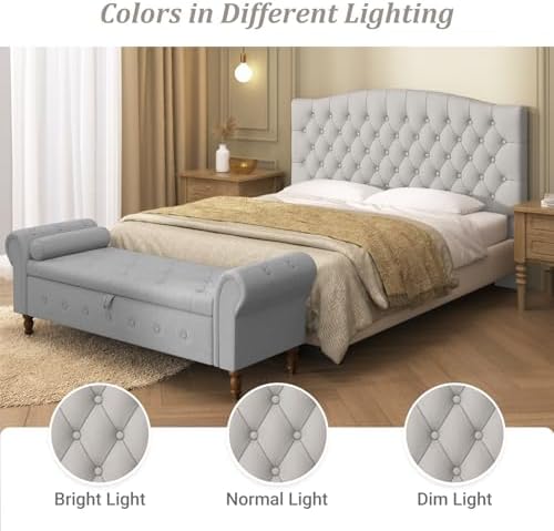 Furpopup Velvet Queen Size Headboard Only Upholstered Wall Mount Light Gray