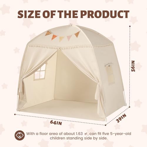 Sumbababy Large Teepee Tent for Kids - Tent for Kids Indoor Kids Teepee for Boys & Girls - Playhouse Inside Canopy Bed for Playroom Gift Toys (Cream)