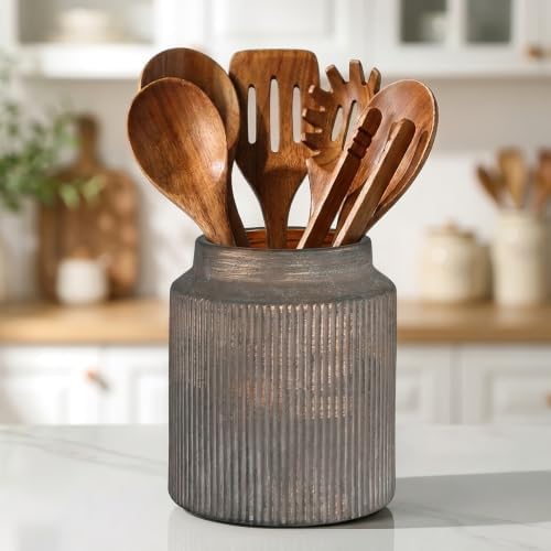 Rustic Utensil Holder, Ceramic Vintage Kitchen Utensil Holder