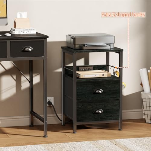 Furologee Nightstands Set of 2 with Charging Station, 2 Fabric Drawers