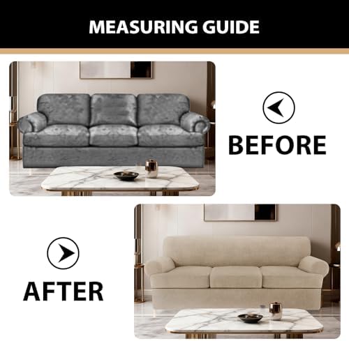 4 Piece T Cushion Sofa Slipcovers Stretch Couch Slip Cover for 3 Cushion Couch Sofa, Machine Washable for Living Room (Island Fossi, 3 Cushions)