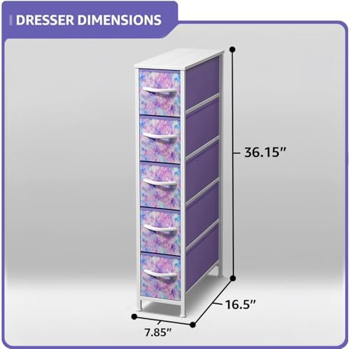 Sorbus 5-Drawer Narrow Dresser for Bedroom (Tie-dye Blue/Pink/Purple)
