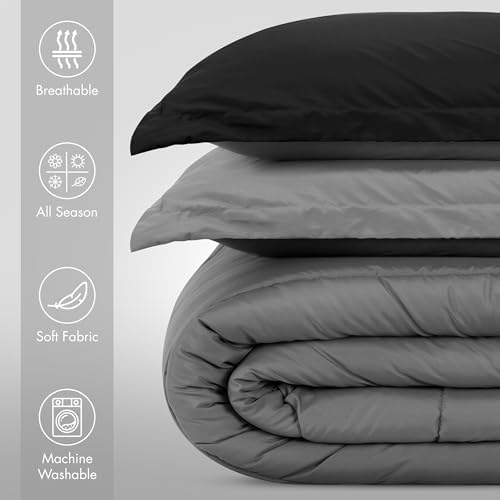 Utopia Bedding 3 Pc Kids Twin Comforter Set, Black/Grey