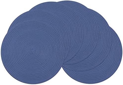 SHACOS Round Placemats Set of 6 Washable 15 inch Round Table Mats Cotton Polyester Woven Braided Place Mats for Dining Table (Sail Blue, 6)
