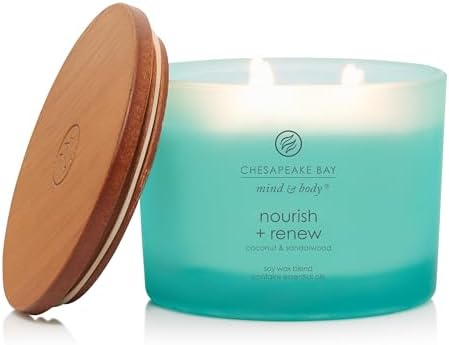 Chesapeake Bay Candle Mind & Body 3-Wick Coffee Table Jar Candle Nourish + Renew (Coconut & Sandalwood), 11oz (Pack of 4)