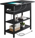 Yoobure End Table with Charging Station, Flip Top Side Table with USB Ports and Outlets, Sofa Couch Table Bedside Table for Living Room Bedroom, Narrow Nightstand with Storage Shelves for Small Space