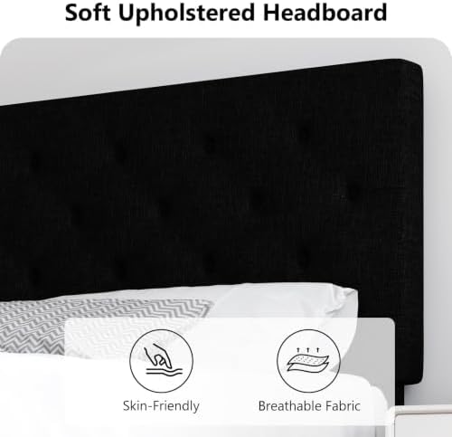 HOMBCK Queen Bed Frame with Adjustable Headboard, Black