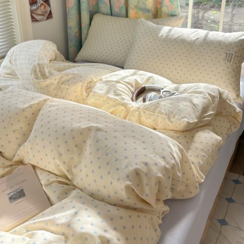 Beige Polka Dot Duvet Cover Set 3 Pcs,Twin Size Bedding 68"×86"