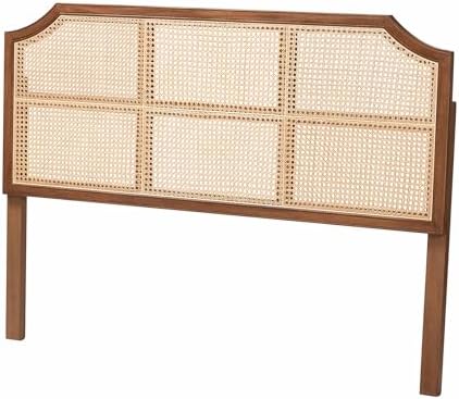 Baxton Studio Hermine Bamboo Woven Headboard - Solid Wood Bed Backrest Panel with Curved Top, Boho Coastal Bed Accent, Queen Size