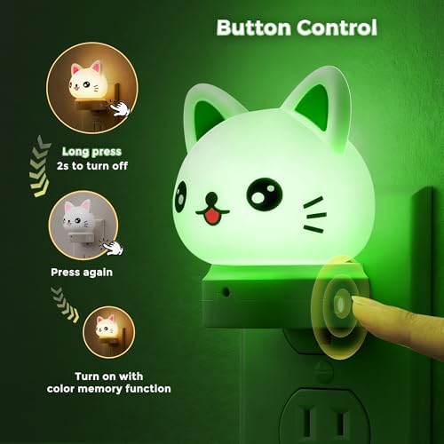 L LOHAS LED Plug in Night Light for Kids, 2-Pack 3D Cute Cat Night Lights