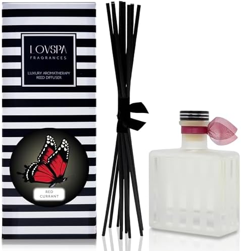Reed Diffuser Set, Red Currant Scented Oil Diffuser with Sticks, Home Fragrance Accessories for Bathroom Shelf Decor, Aroma Diffusers for Home or Office Desk, USA Made