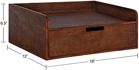 Kate and Laurel Kitt Modern Floating Wall Shelf Side Table with Drawer, 18" x 12" x 6.5", Walnut