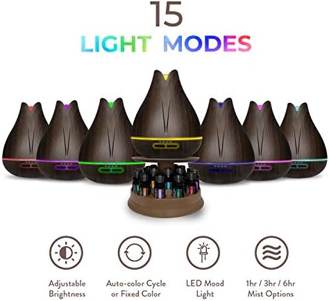 Aromatherapy Essential Oil Diffuser Gift Set with 20 Oils and Rotating Display Stand - 400ml Ultrasonic Diffuser with 20 Essential Plant Oils - 4 Timer & 7 Ambient Light Settings