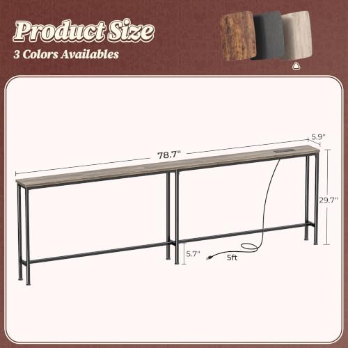 Huuger 78.7 Inch Console Table, Skinny Sofa Table with Charging Station