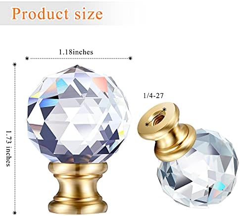 Mudder 2 Pcs Crystal Lamp Finial Diamond Knob 1-3/4 Inches,Gold Base