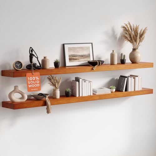 Homeforia 60 Inch Floating Shelves, High-End Solid Pine Wood, Set of 2