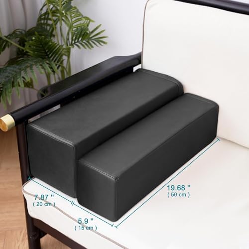2 Pack Couch Arm Rest Pillow, 8''x8''x20'' Faux Leather Waterproof Cover, High Density Foam Armrest Cushion, Removable & Washable Elbow Support for Sofa, Bed, and Armchair (Black)
