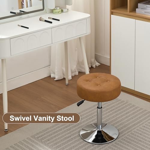 Brown Swivel Vanity Stool Vanity Chair for Makeup Room Adjustable Ottoman