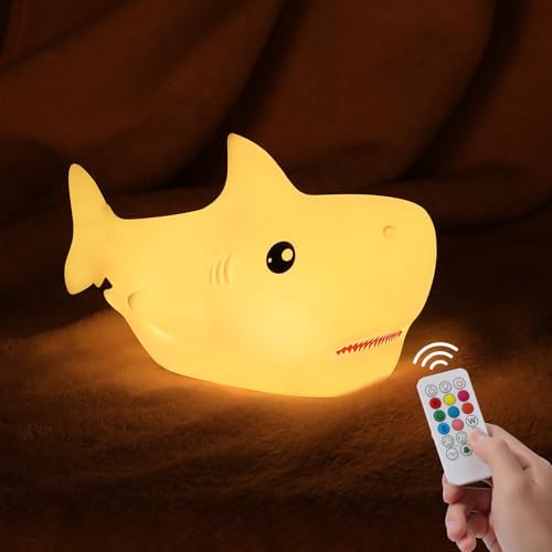 ZKLiLi Remote Shark Night Light, Cute Silicon Night Light, Nightlight with Remote，Portable Recharge Nightlight for Room,Funny Gifts Stuff （Remote Control）