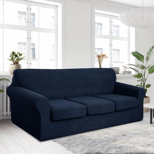 U-NICE HOME 4 Pieces Oversized Stretch Couch Cover Slipcover, Navy