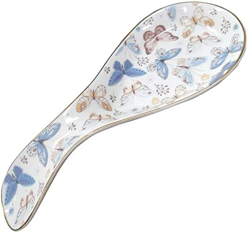Ceramic Spoon Rest for Stove Top Kitchen Counter Large Spoon Holder Farmhouse Floral Flowers Print Coffee Spoon Cooking Utensil Tools Rest Modern Kitchen Decor