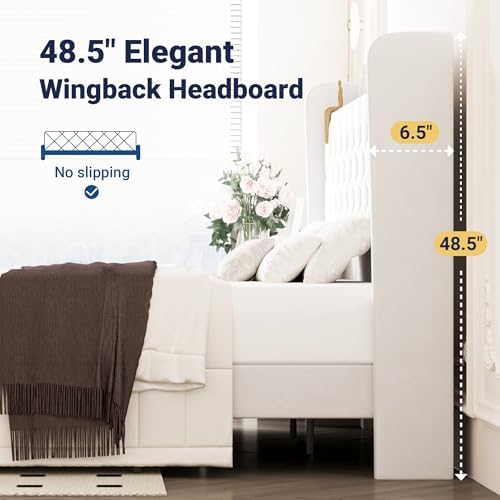 Allewie King Size Bed Frame, Storage Headboard & Charging Station, White