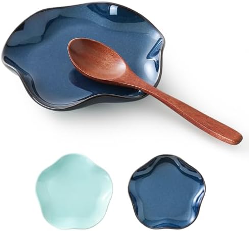 ABRUTY Spoon Rest for Stove Top, Ceramic Spoon Holder for Counter, Modern Farmhouse Decor Accessories for Spatula, Spoons or Tongs, Flower Shape, Flambe Blue