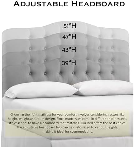 Rosevera Givanna Adjustable Height Headboard with Linen Upholstery and Button Tufting for Bedroom, King, Gray Linen