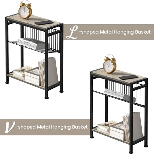 Narrow Side Table, 3-Tier End Table, Small Nightstand