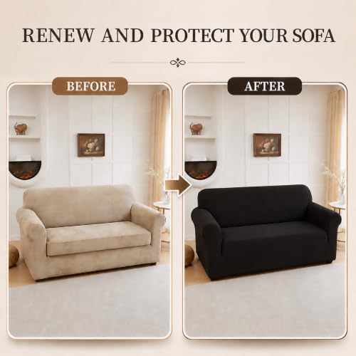 3Pcs Sofa Cover Stretch Soft with Non-Slip Foam and Elastic Bottom