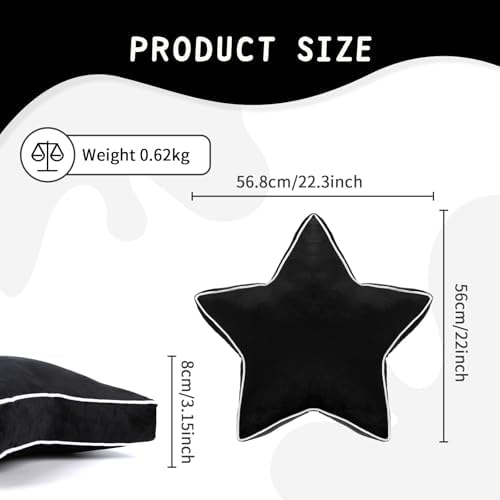 Star Pillow - 22" Large Star Shaped Throw Pillow, Decorative Floor Cushion, Accent Pillow for Sofa, Couch & Bedroom, Black