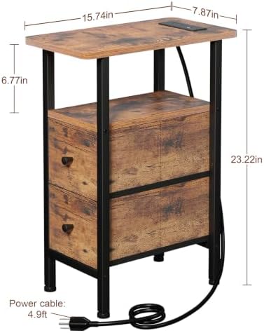 LOAKEKEL Narrow End Table with Charging Station, Small Nightstand