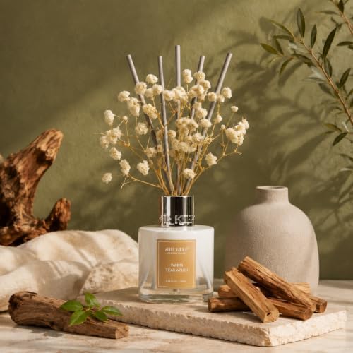 Airkeep Reed Diffuser Set,3.38 fl oz (100 ml) - Warm Teakwood Oil Diffusers with 8 Reed Sticks, Home Fragrance Reed Diffuser for Bathroom Shelf Decor