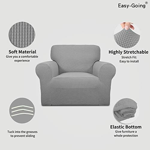 Easy-Going Stretch Chair Slipcover with Arm Washable Light Gray