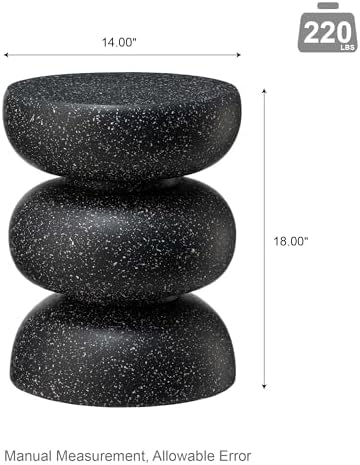Glitzhome Outdoor Side Table Set of 2, 18" H Decorative Garden Stool MgO Faux Terrazzo End Table, Heavy Duty Indoor Outdoor Round Planter Stand for Living Room Bedroom Patio Deck Poolside,Black