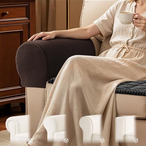 SUBRTEX Stretch Couch Arm Covers Set of 2, Non-Slip Sofa Armrest Slipcovers