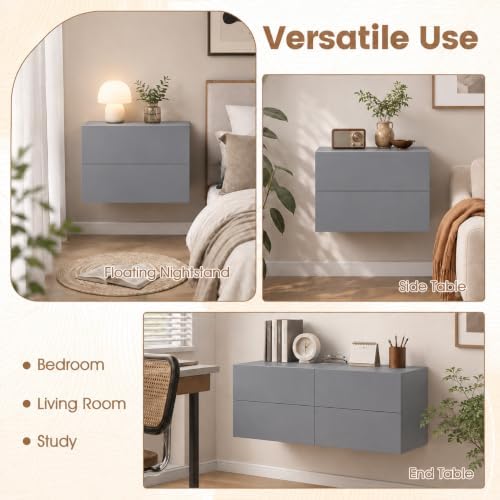 GIANTEX Floating Nightstand, Wall-Mounted Bedside Table with 2 Drawers