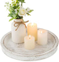 Hanobe Round Wood Candle Holder Trays for Coffee Table, Rustic White Finish