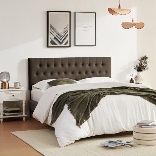Tufted Upholstered Headboard Queen Size, Adjustable Height 37- 51 in, Brown