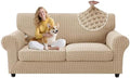 MAXIJIN 3 Pieces Stretch Couch Covers for 2 Cushion Couch Washable Sofa Cover with 2 Extra Large Seat Soft Loveseat Sofa Slipcovers with Non Slip Strap (Khaki), 71"-91"(2 XL Cushions)