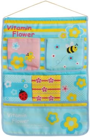 Blancho Bedding [Bee & Flowers] Blue Wall Hanging Organizer/Wall Baskets/Hanging Baskets with 6 Pockets, 14" x 20" Fabric Over The Door Storage Bag for Nursery, Bedroom, Bathroom and Closet