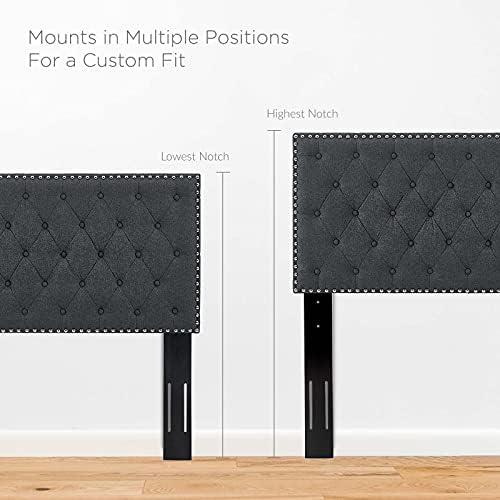 Modway Helena Tufted Button Fabric Upholstered Full/Queen Headboard with Nailhead Trim in Gray