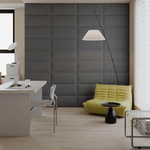 Industrial Dark Gray Linen Non-Adhesive Headboard 24x12 Inch 6-Panel Kit - Peel and Stick Design for Queen Beds, Temporary Space Solution