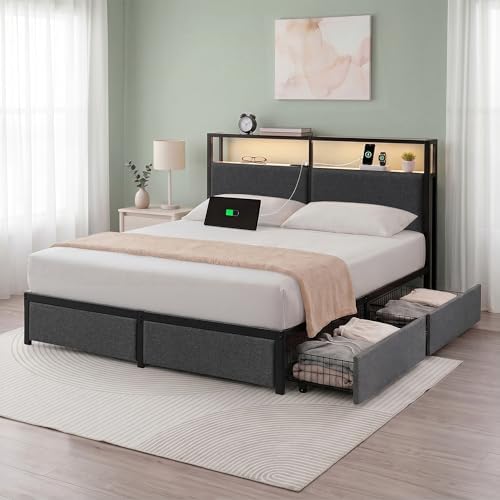 Zinus Michael Upholstered Platform Bed Frame, Four Underbed Drawers, Full