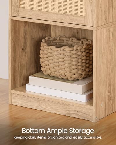 CHOEZON Rattan Nightstands Set of 2 with Charging Station, Boho Nightstand, Rattan Bedside Tables with Drawer, Storage Side Table with 2 USB Ports, Bedroom, Natural MBZ01UP2WO