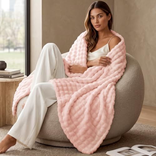 BEDELITE Cute Pink 3D Fleece Bubble Throw Blanket for Couch, 50x60 Inches