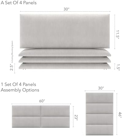 Vänt Wall Mounted Headboard Panels, Queen/Full, Ribbed Stone